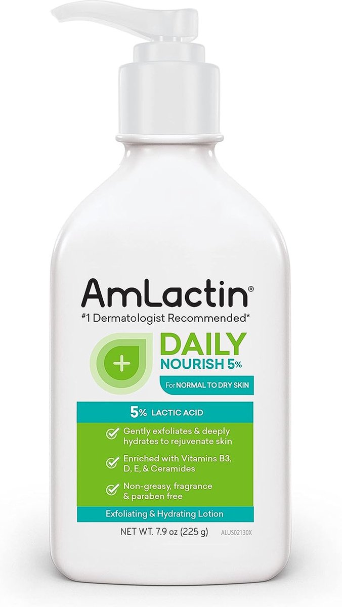 AmLactin Daily Nourish 5% - 7.9 oz Body Lotion with 5% Lactic Acid - Exfoliator and Moisturizer for Dry Skin