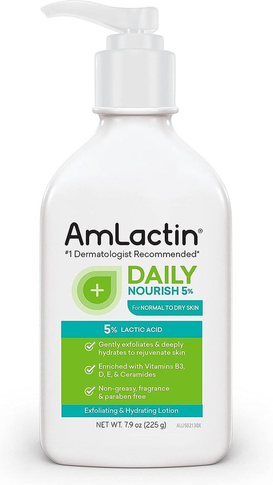 AmLactin Daily Nourish 5% - 7.9 oz Body Lotion with 5% Lactic Acid - Exfoliator and Moisturizer for Dry Skin