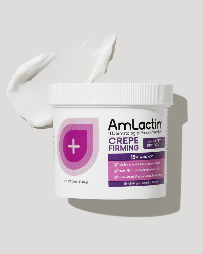 AmLactin Crepe Firming Cream - 12 oz Body Cream with 15% Lactic Acid - Exfoliator and Moisturizer for Crepey, Dry Skin