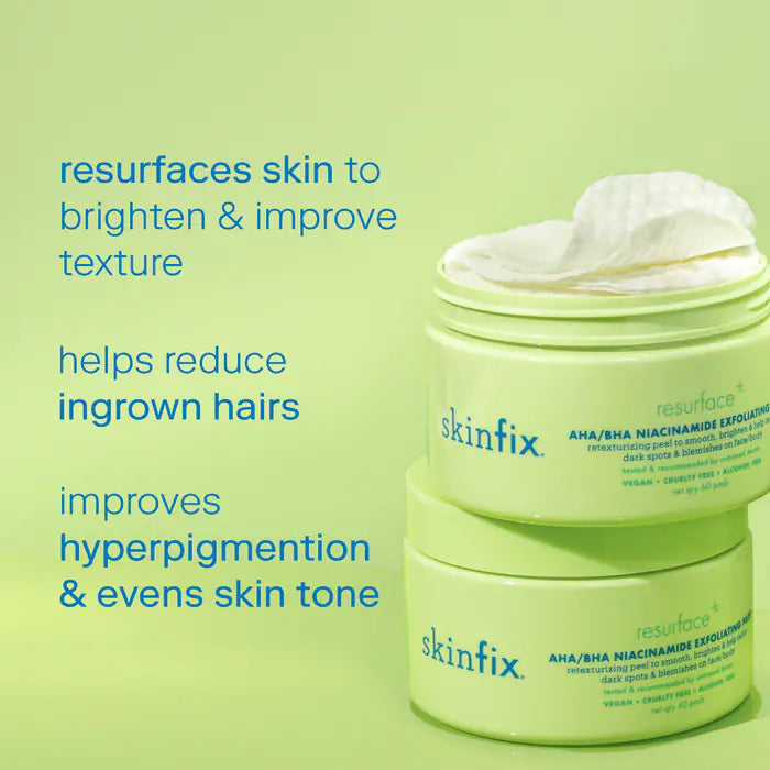 SKINFIX Resurface+ AHA/BHA Niacinamide Exfoliating Pads for Face and Targeted Body