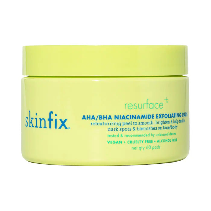 SKINFIX Resurface+ AHA/BHA Niacinamide Exfoliating Pads for Face and Targeted Body